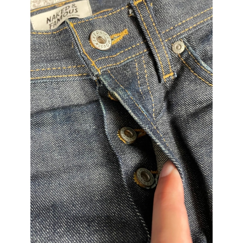 Naked & Famous Jeans‎ Mens 30 Weird Guy Twill Selvedge Dark Wash Button Fly Slim - Picture 5 of 14